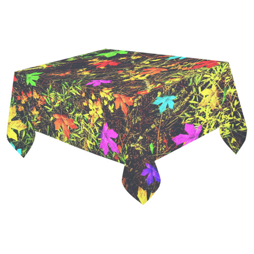 maple leaf in blue red green yellow pink orange with green creepers plants background Cotton Linen Tablecloth 52"x 70"