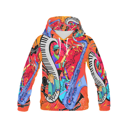 HOT Jazz Print Hoodie Music Art All Over Print Hoodie for Men (USA Size) (Model H13)
