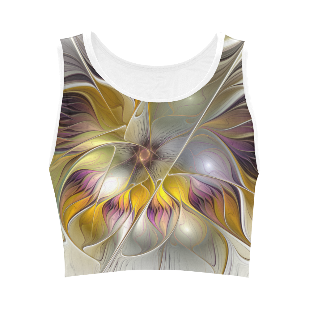 Abstract Colorful Fantasy Flower Modern Fractal Women's Crop Top (Model T42)