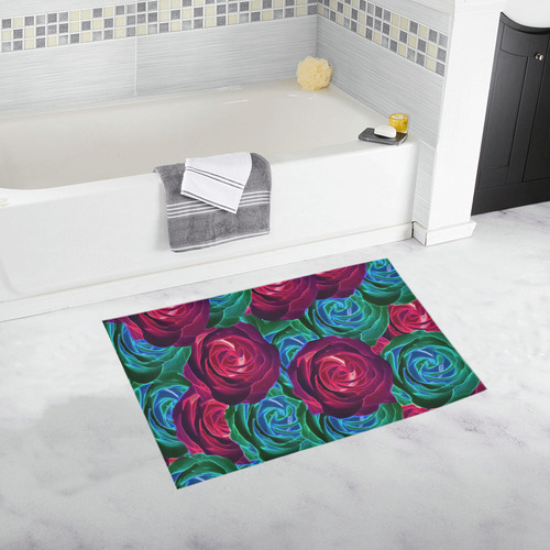 closeup blooming roses in red blue and green Bath Rug 20''x 32''