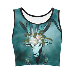 The billy goat with feathers and flowers Women's Crop Top (Model T42)