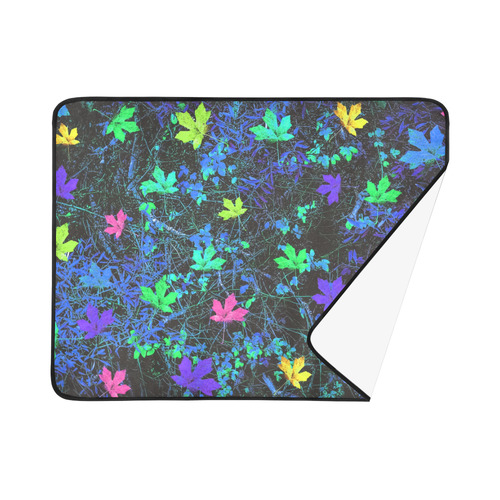 maple leaf in pink green purple blue yellow with blue creepers plants background Beach Mat 78"x 60"
