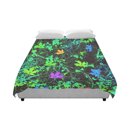 maple leaf in pink blue green yellow orange with green creepers plants background Duvet Cover 86"x70" ( All-over-print)