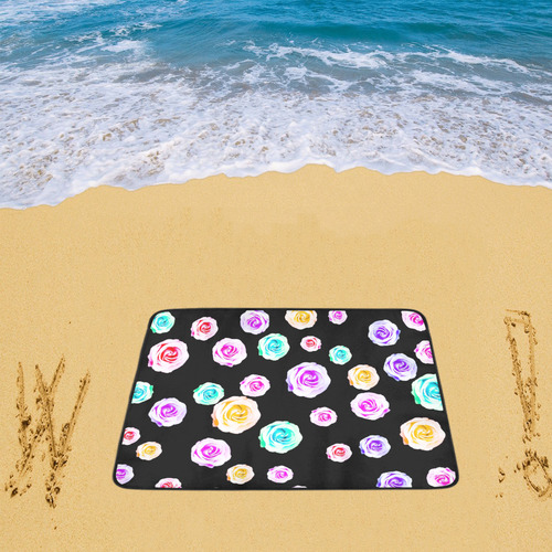 colorful roses in pink purple green yellow with black background Beach Mat 78"x 60"