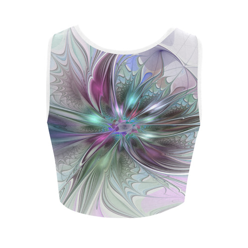 Colorful Fantasy Abstract Modern Fractal Flower Women's Crop Top (Model T42)