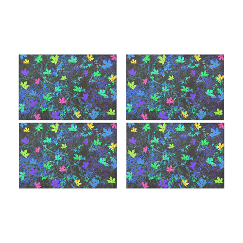 maple leaf in pink green purple blue yellow with blue creepers plants background Placemat 12’’ x 18’’ (Set of 4)