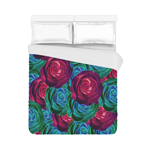 closeup blooming roses in red blue and green Duvet Cover 86"x70" ( All-over-print)