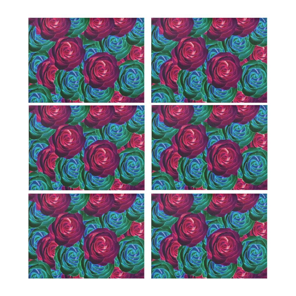 closeup blooming roses in red blue and green Placemat 14’’ x 19’’ (Set of 6)