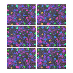 maple leaf in pink blue green yellow purple with pink and purple creepers plants background Placemat 14’’ x 19’’ (Set of 6)