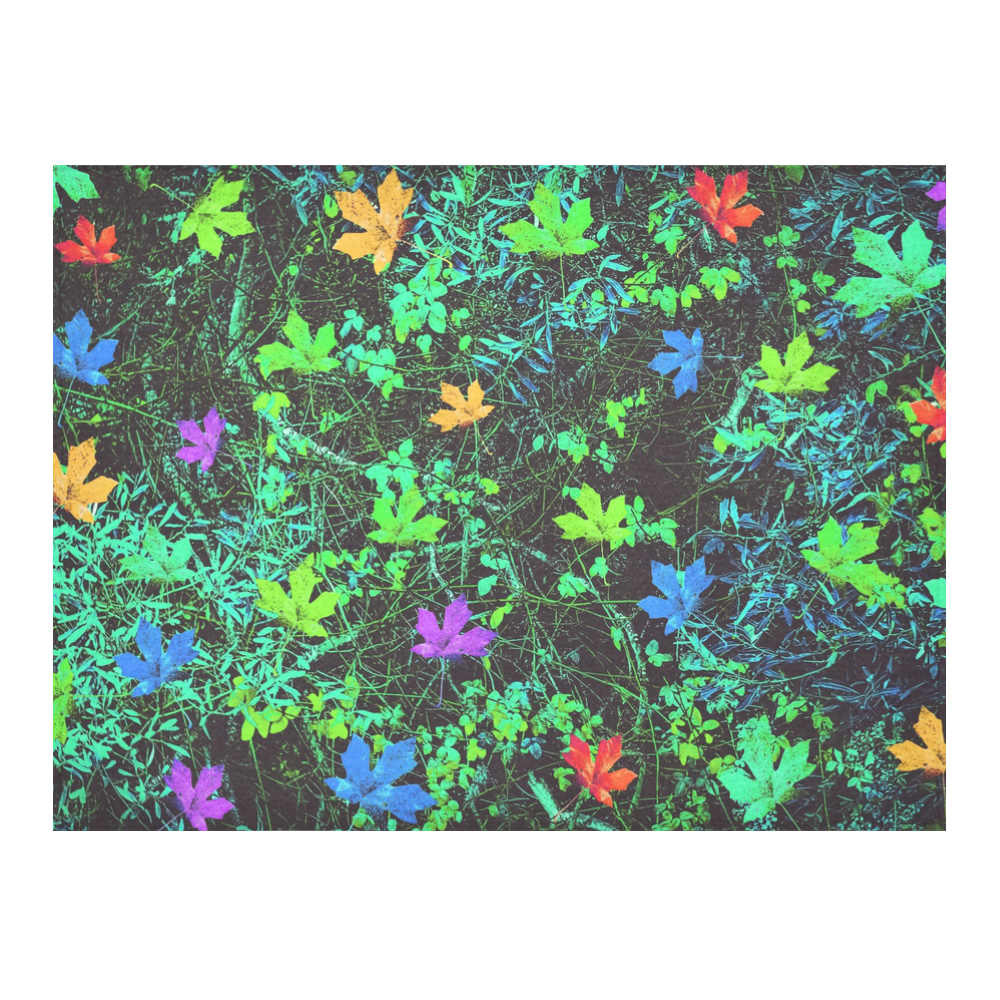 maple leaf in pink blue green yellow orange with green creepers plants background Cotton Linen Tablecloth 52"x 70"