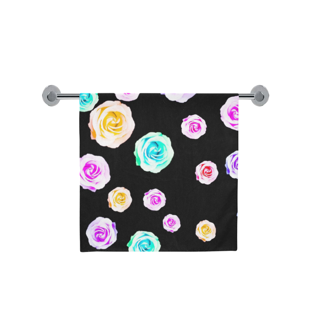 colorful roses in pink purple green yellow with black background Bath Towel 30"x56"