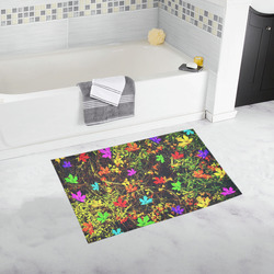 maple leaf in blue red green yellow pink orange with green creepers plants background Bath Rug 20''x 32''