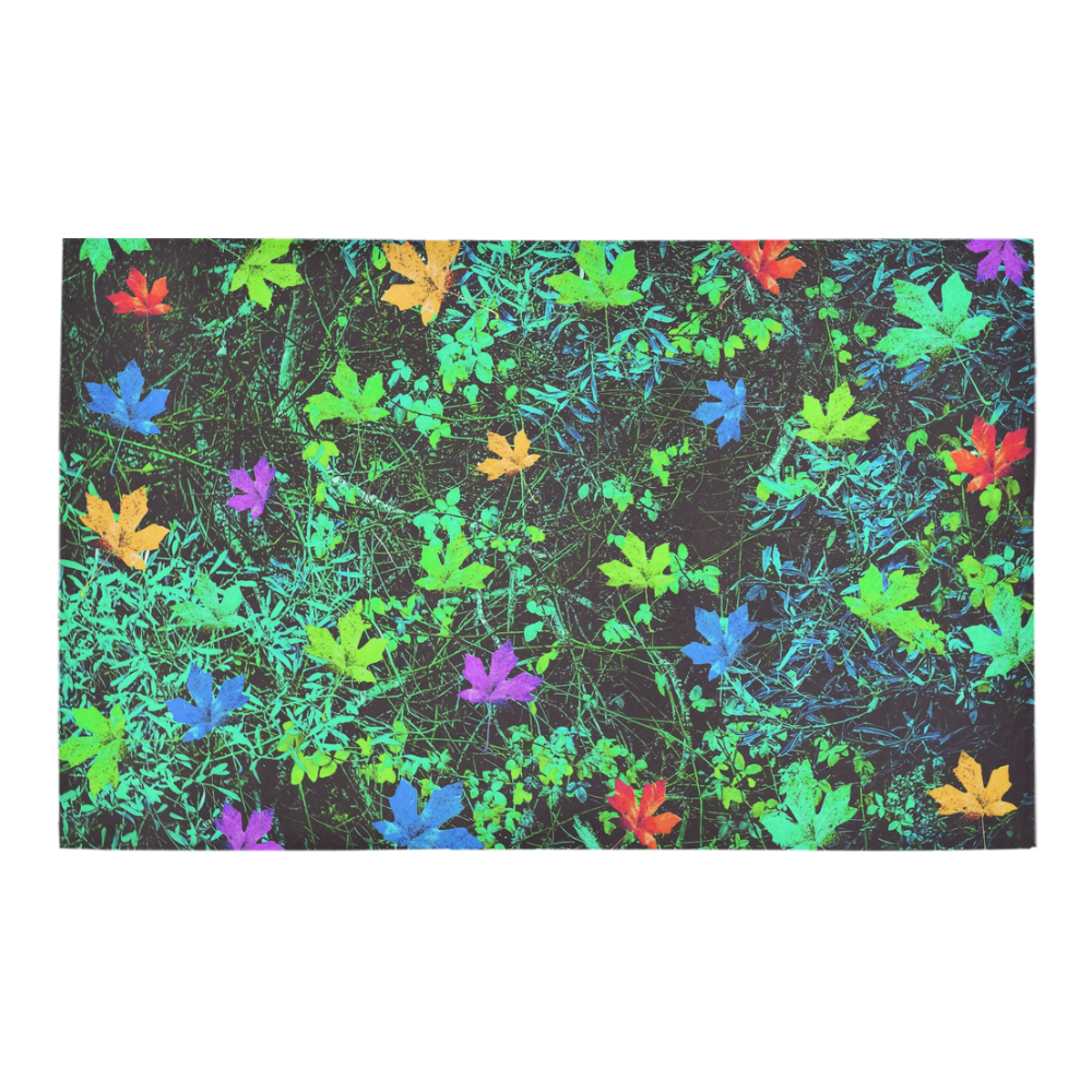 maple leaf in pink blue green yellow orange with green creepers plants background Bath Rug 20''x 32''