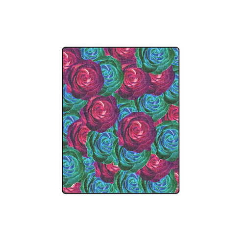 closeup blooming roses in red blue and green Blanket 40"x50"