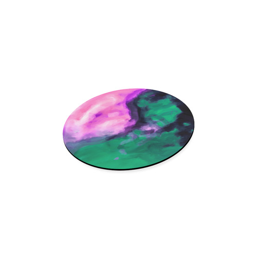 psychedelic splash painting texture abstract background in green and pink Round Coaster