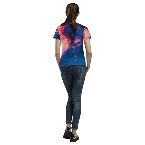 psychedelic milky way splash painting texture abstract background in red purple blue All Over Print T-Shirt for Women (USA Size) (Model T40)