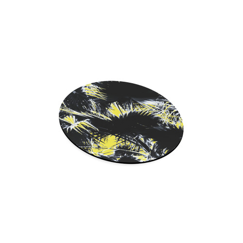 black and white palm leaves with yellow background Round Coaster