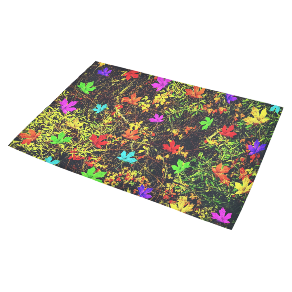 maple leaf in blue red green yellow pink orange with green creepers plants background Azalea Doormat 30" x 18" (Sponge Material)