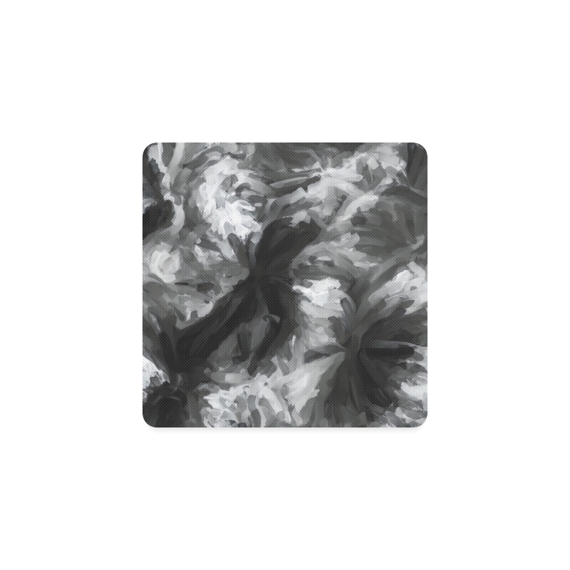 camouflage abstract painting texture background in black and white Square Coaster