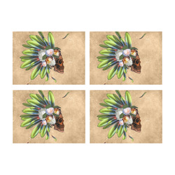 Amazing skull with feathers and flowers Placemat 14’’ x 19’’ (Set of 4)
