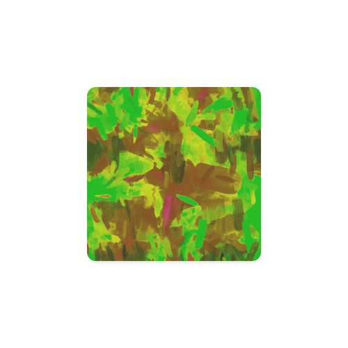 camouflage painting texture abstract background in green yellow brown Square Coaster