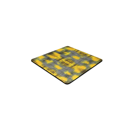 geometric plaid pattern painting abstract in yellow brown and black Square Coaster