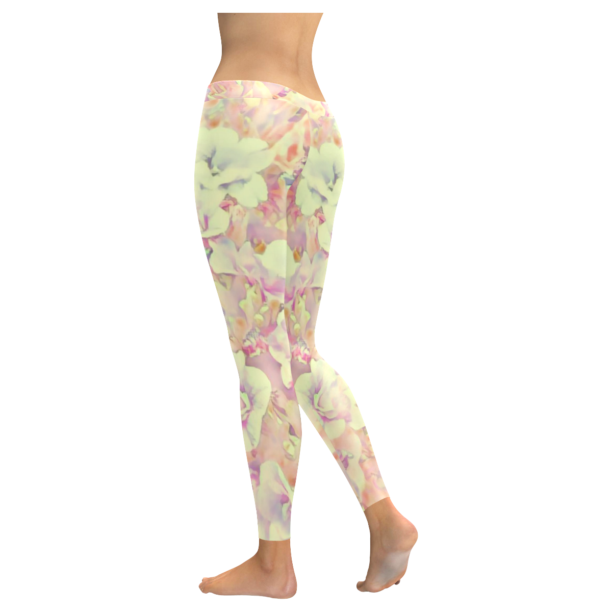 Lovely Floral 36B by FeelGood Women's Low Rise Leggings (Invisible Stitch) (Model L05)