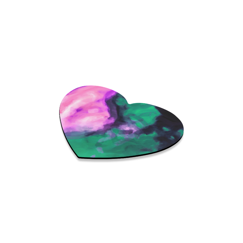 psychedelic splash painting texture abstract background in green and pink Heart Coaster