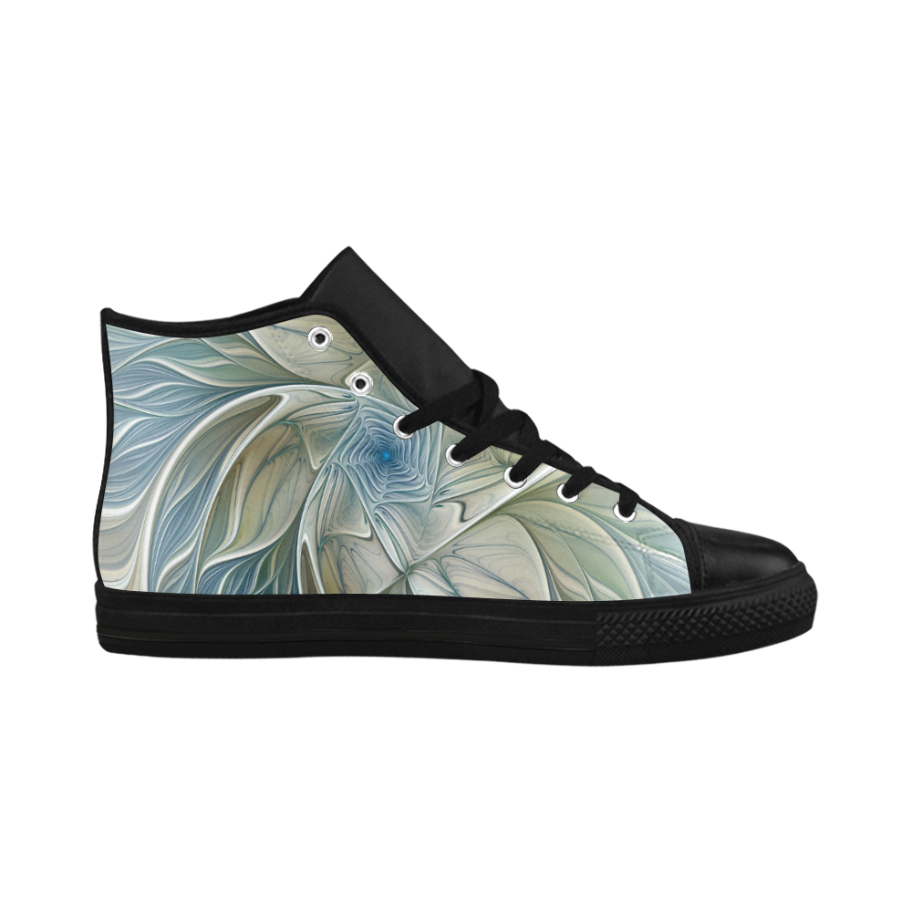 Floral Fantasy Pattern Abstract Blue Khaki Fractal Aquila High Top Microfiber Leather Women's Shoes (Model 032)