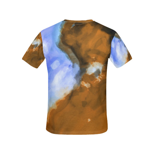 rusty psychedelic splash painting texture abstract background in blue and brown All Over Print T-Shirt for Women (USA Size) (Model T40)