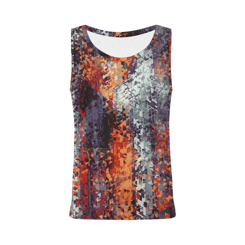 psychedelic geometric polygon shape pattern abstract in black orange brown red All Over Print Tank Top for Women (Model T43)