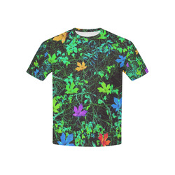 maple leaf in pink blue green yellow orange with green creepers plants background Kids' All Over Print T-shirt (USA Size) (Model T40)