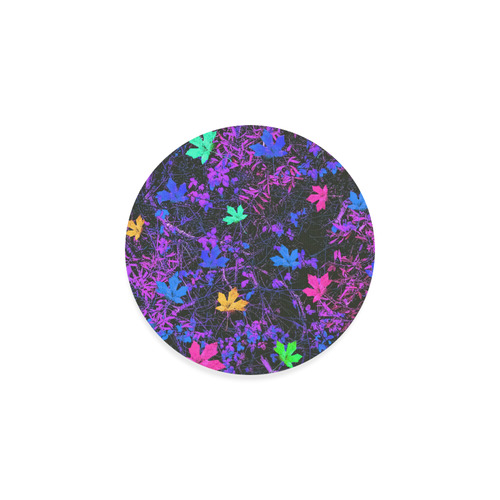 maple leaf in pink blue green yellow purple with pink and purple creepers plants background Round Coaster