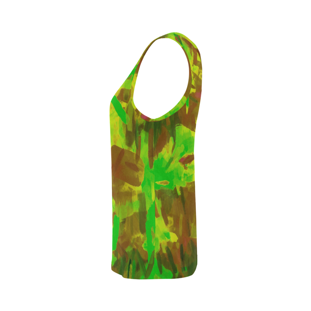 camouflage painting texture abstract background in green yellow brown All Over Print Tank Top for Women (Model T43)