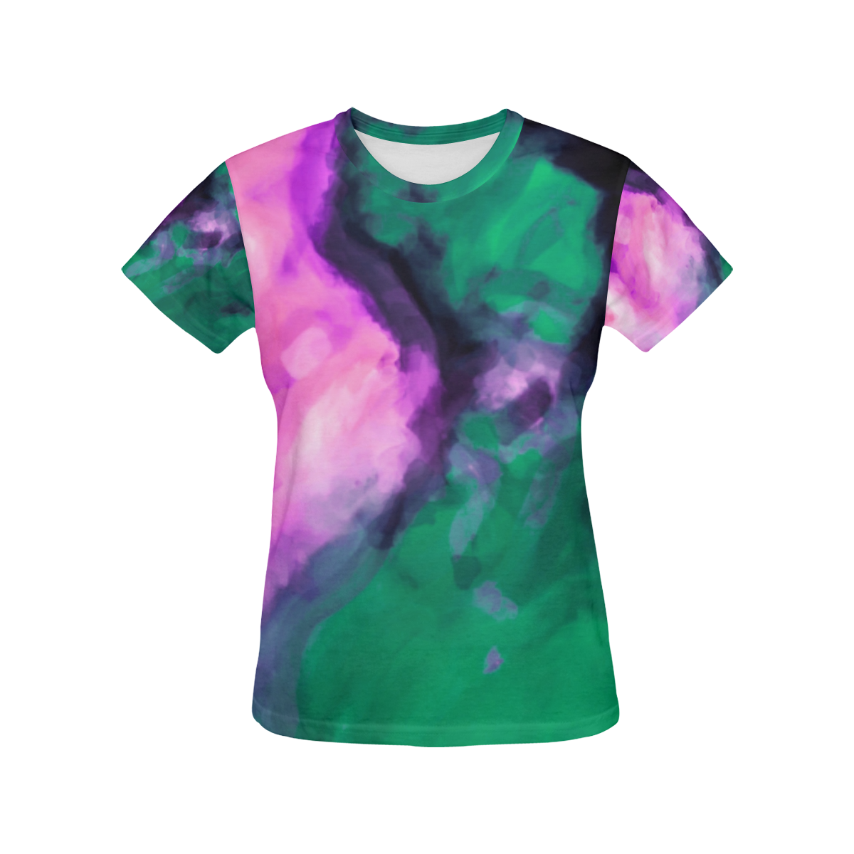 psychedelic splash painting texture abstract background in green and pink All Over Print T-Shirt for Women (USA Size) (Model T40)