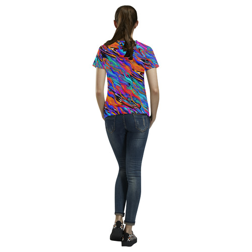 Colorful Print T Shirt Water Fire Design by Juleez All Over Print T-Shirt for Women (USA Size) (Model T40)