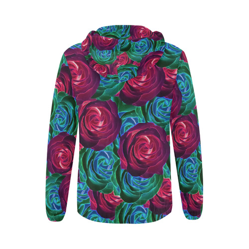 closeup blooming roses in red blue and green All Over Print Full Zip Hoodie for Women (Model H14)