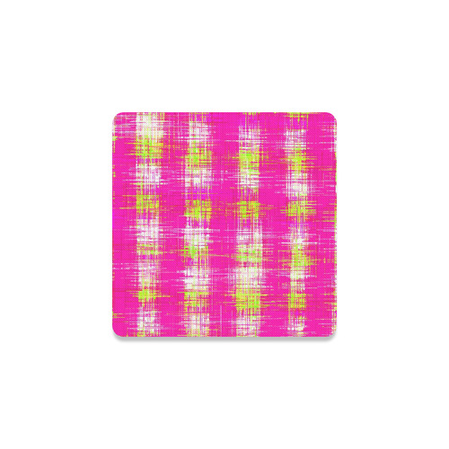 plaid pattern graffiti painting abstract in pink and yellow Square Coaster