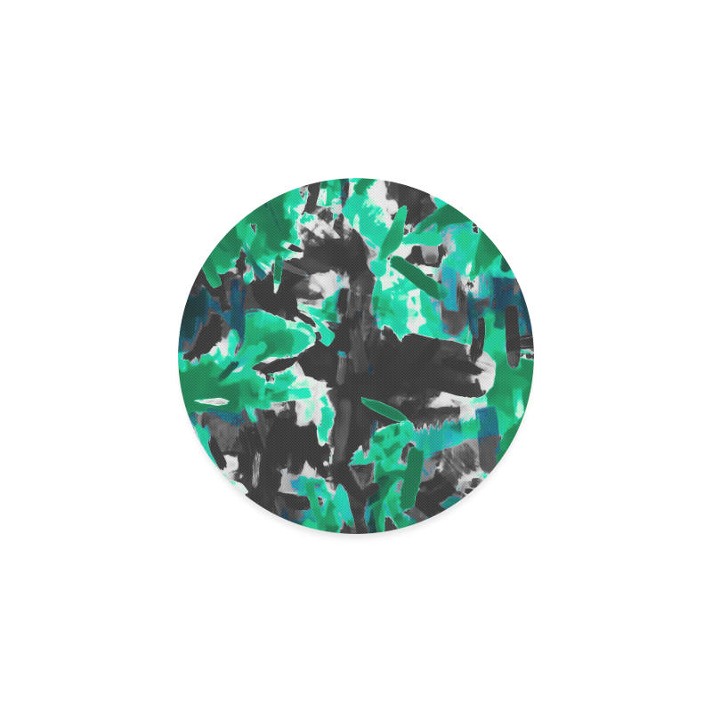 psychedelic vintage camouflage painting texture abstract in green and black Round Coaster