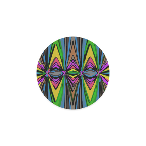 psychedelic geometric graffiti triangle pattern in pink green blue yellow and brown Round Coaster