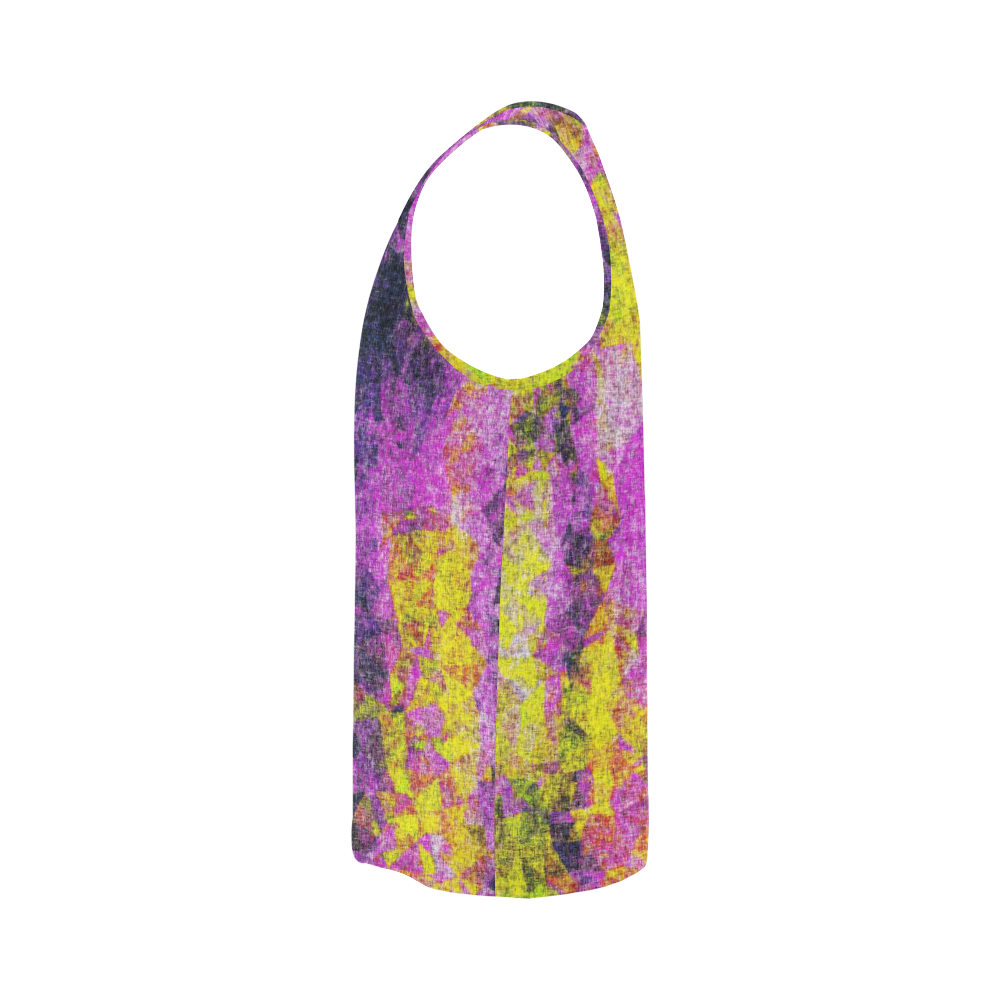 vintage psychedelic painting texture abstract in pink and yellow with noise and grain All Over Print Tank Top for Men (Model T43)