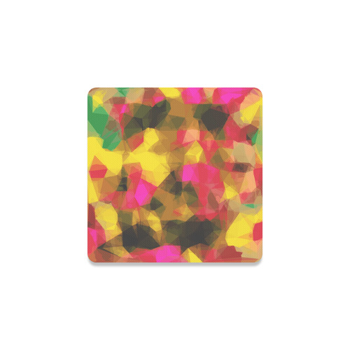psychedelic geometric polygon shape pattern abstract in pink yellow green Square Coaster