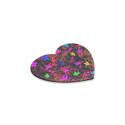 maple leaf in yellow green pink blue red with red and orange creepers plants background Heart Coaster