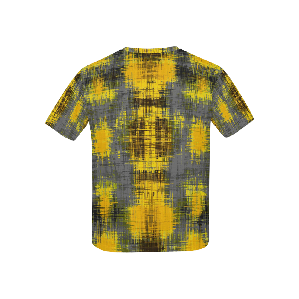 geometric plaid pattern painting abstract in yellow brown and black Kids' All Over Print T-shirt (USA Size) (Model T40)