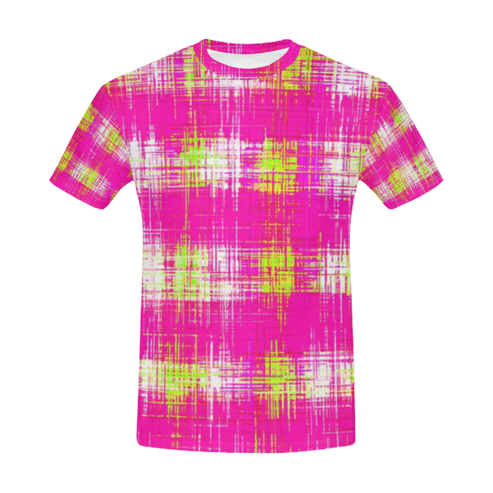 plaid pattern graffiti painting abstract in pink and yellow All Over Print T-Shirt for Men (USA Size) (Model T40)