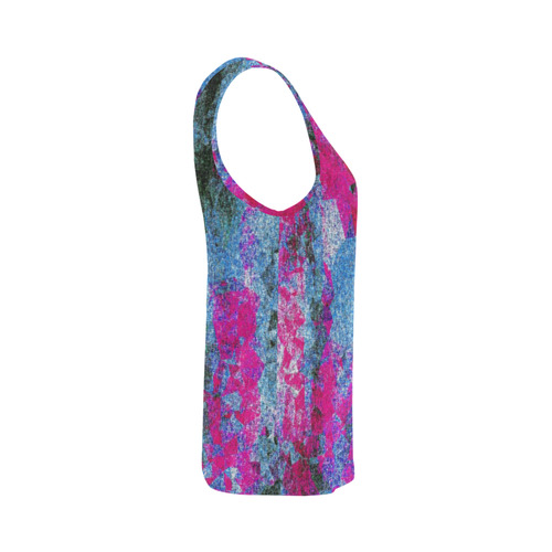 vintage psychedelic painting texture abstract in pink and blue with noise and grain All Over Print Tank Top for Women (Model T43)