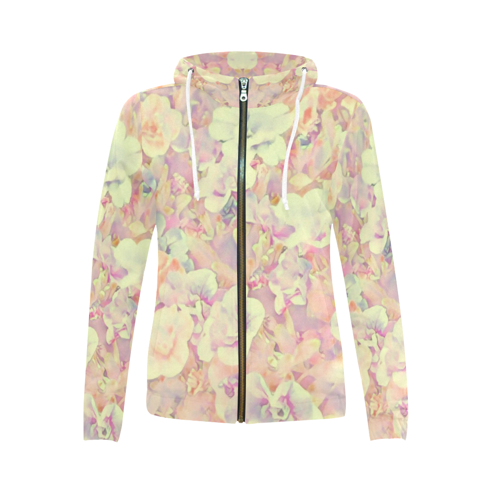 Lovely Floral 36B by FeelGood All Over Print Full Zip Hoodie for Women (Model H14)