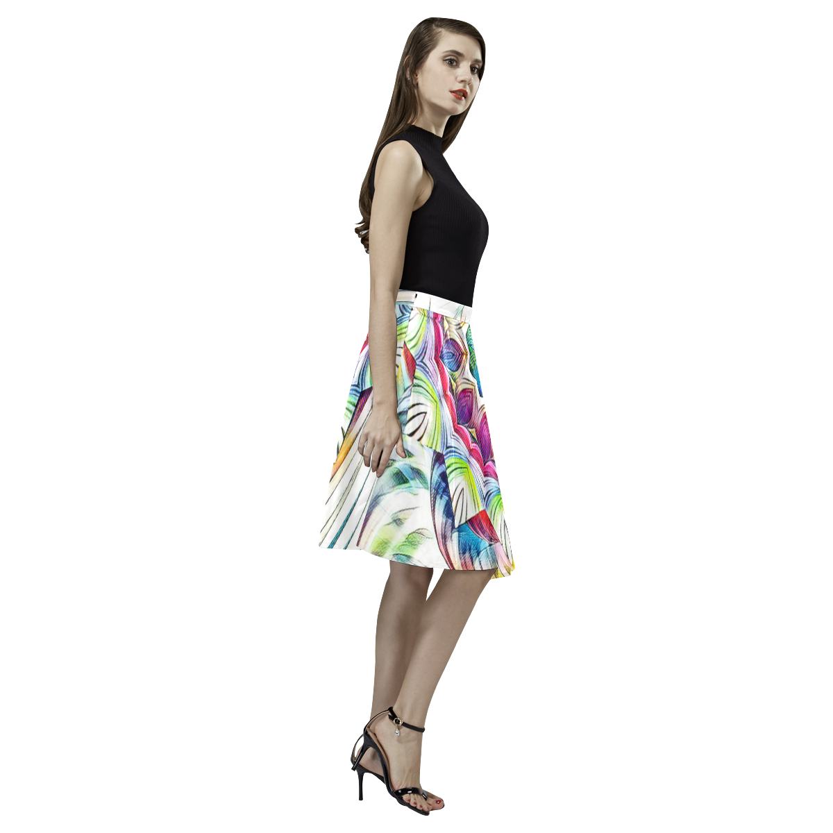 Sunshine Feeling Mandala Melete Pleated Midi Skirt (Model D15)