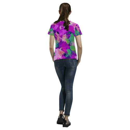 psychedelic geometric polygon pattern abstract in pink purple green All Over Print T-Shirt for Women (USA Size) (Model T40)