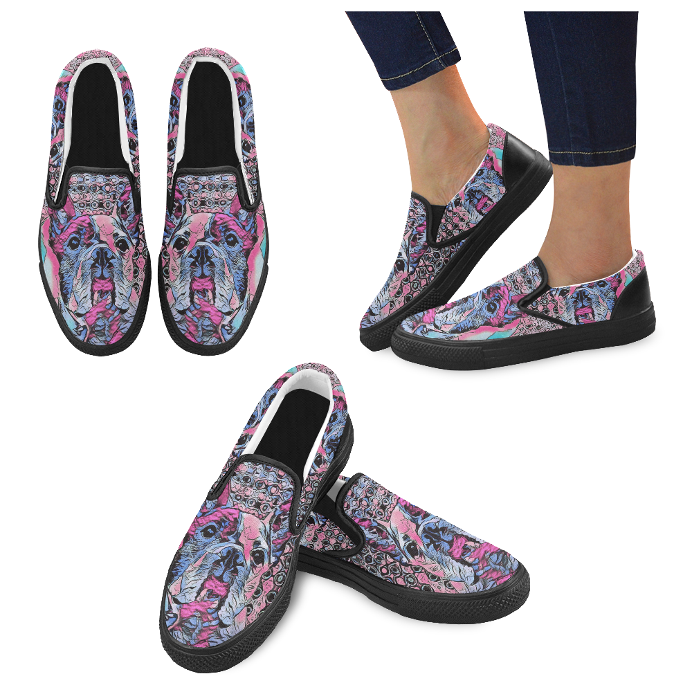 FRENCH BULLDOG LUXURY Women's Unusual Slip-on Canvas Shoes (Model 019)